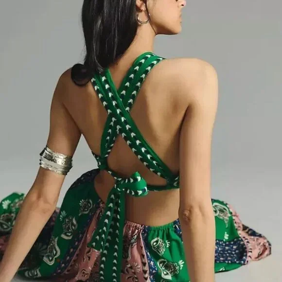 Anthropologie x Farm Rio Cutout Halter Maxi Dress Printed Pink Combo Small New - Picture 4 of 8